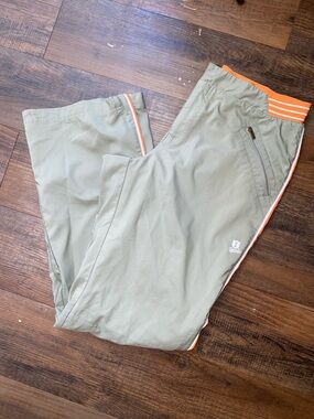 Izod Olive Green Wide-Leg Track Pants with Orange Waistband